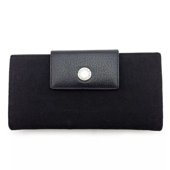 BVLGARI Long Wallet Logo Mania Canvas x Leather Authentic USED
